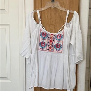 Lily White Boho Blouse with Colorful Embroidery